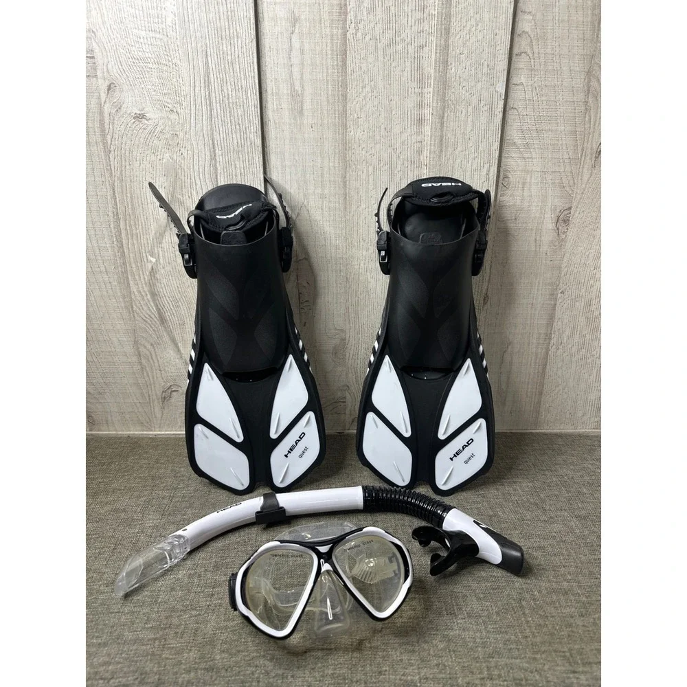 HEAD Quest Adult Silicone Snorkeling Set Black White Mask Fins Snorkel Bag L/XL - Picture 4 of 8